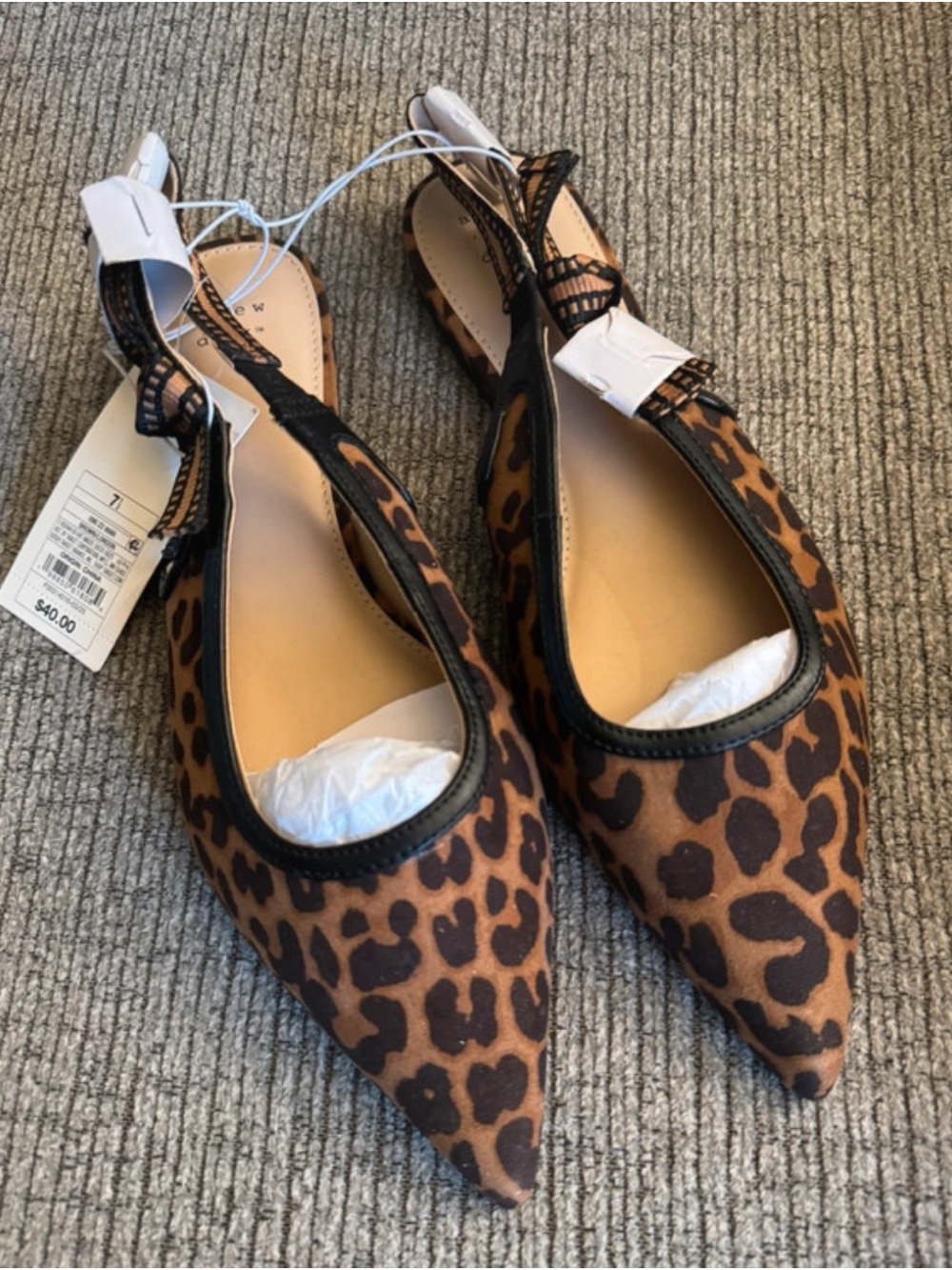 Leopard Print Pointed Toe Slingback Flats - Brown